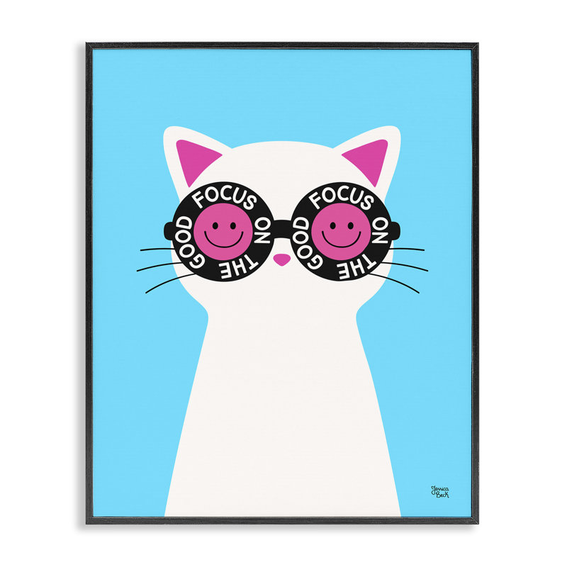 «Focus on Good Cat Gray», estampe numérique par Jessica Beck, Giclée encadrée noir minuit, H 14 po x l 11 po