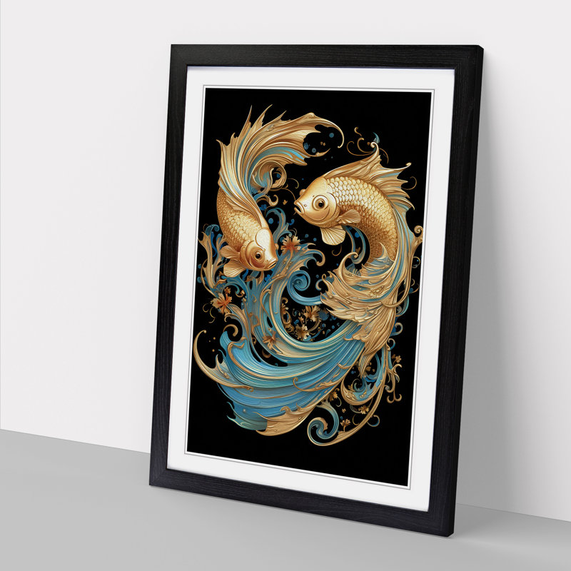Siamese Fighting Fish Nouveau - Framed Print, Black, 34cm H x 25cm W x 2cm D