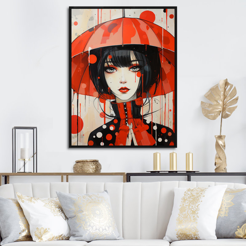 Red Pop Art Portrait de femme - Art mural Pop Art, Cadre flottant noir, 44" H x 34" W