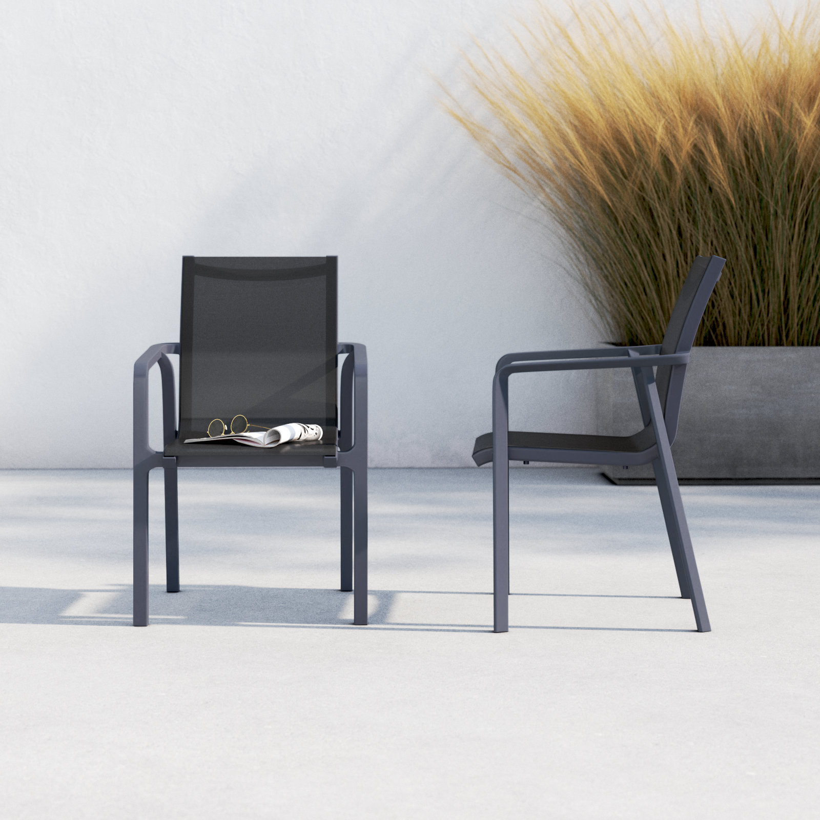 Farrah Stackable Patio Armchair, Dark Gray/Black