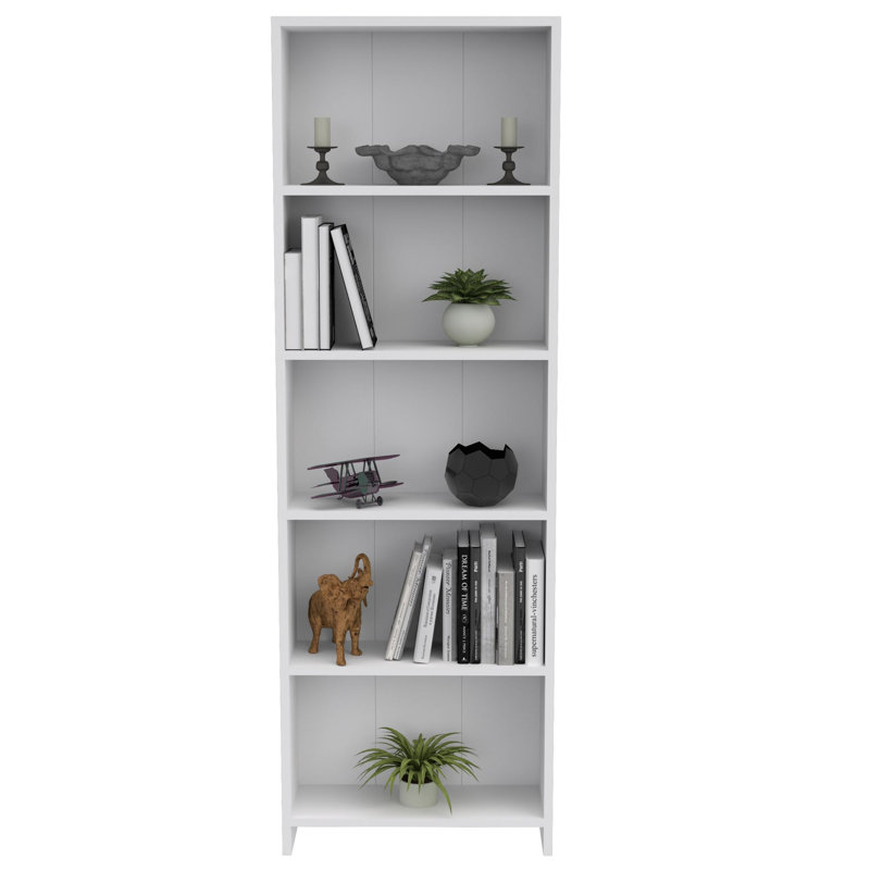 Bibliothèque moderne blanche, 5 tablettes, 22,0 x 66,5 x 7,9 pouces | 100% panneau de particules enduit de mélamine, épaisseur: 0,7 pouce | Conception murale, solution de rangement élégante pour la maison ou le bureau