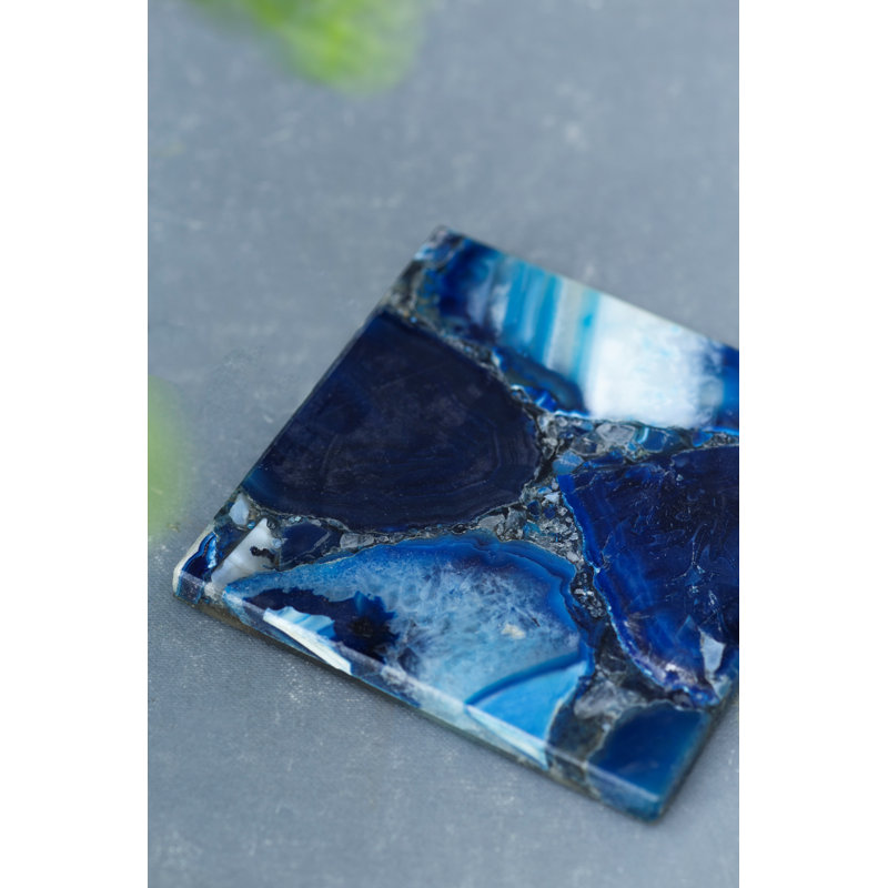 Blue Agate Stone Square Coasters - Set of 4