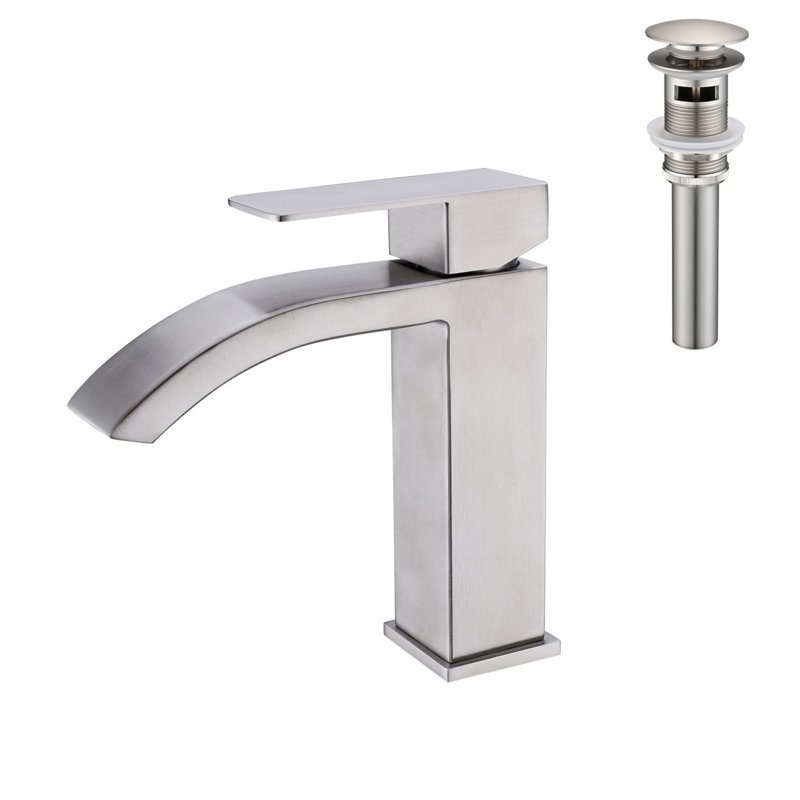 Robinet de lavabo de salle de bain à poignée simple avec bonde escamotable Waterfall, Nickel brossé