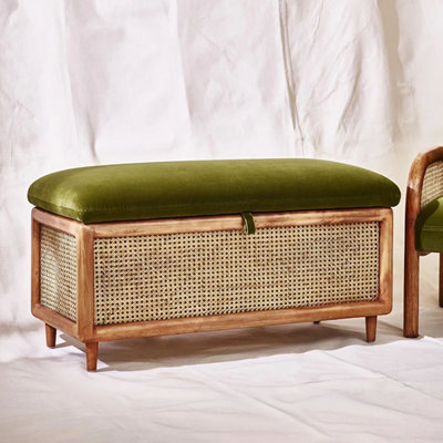 Vintage Bohemian Solid Wood Rattan Shoe Storage Bench