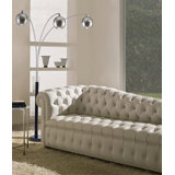 Lampe sur pied à arc 3 lumières Orson - 84, noir mat, nickel brossé, verre soufflé à la bouche, base en marbre, intensité variable