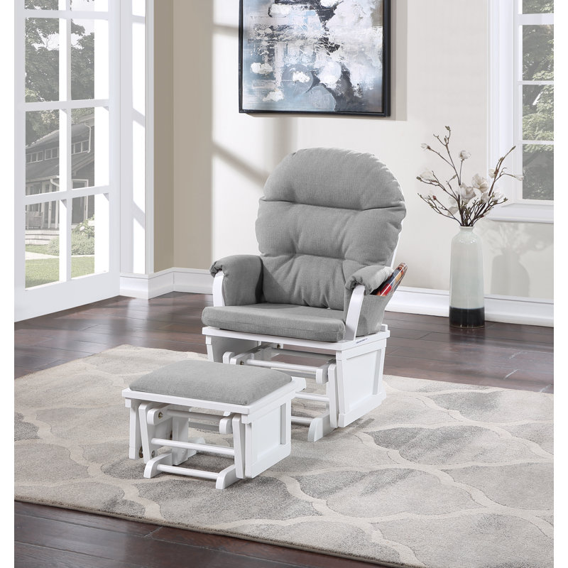 White Wood and Gray Fabric Glider with Ottoman