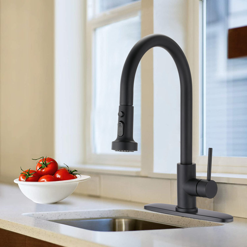 Modern Stainless Steel Single Handle Pull Down Kitchen Sink Faucet With Soap Dispenser