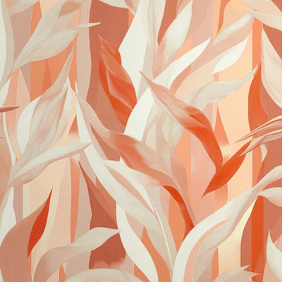 Papier peint abstrait à motif floral de feuilles, peinture murale botanique orange et crème moderne, design naturel et doux pour le salon, la chambre à coucher et la salle à manger