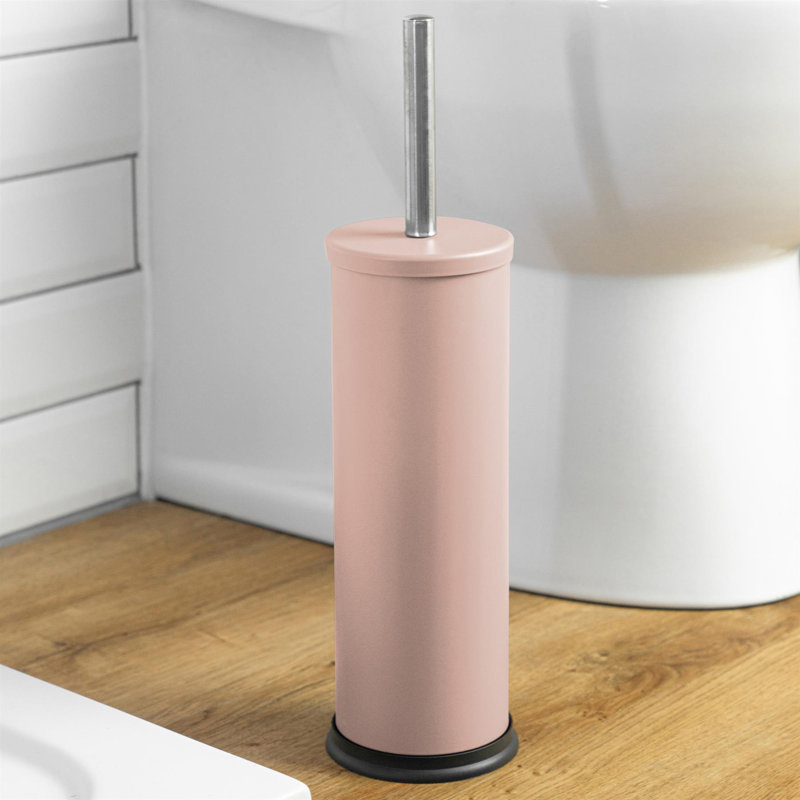 Harbour Housewares - Round Toilet Brush and Holder - Toilet Cleaning Brush Set with Non Slip Base, Matte Pink