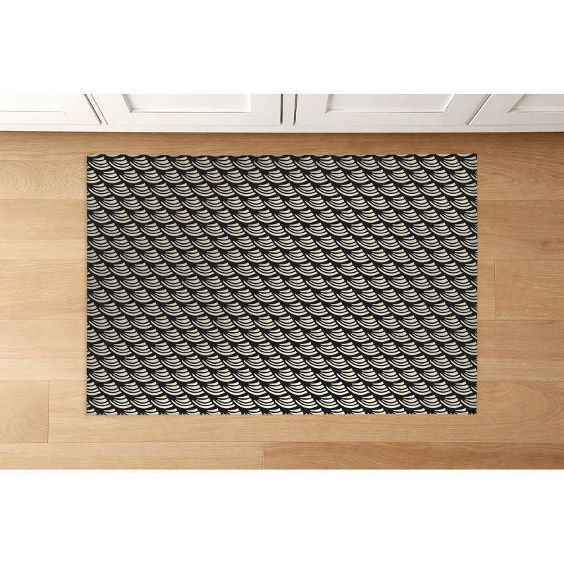 Tapis de cuisine à profil bas Diagonal Wave, Gris anthracite minuit, Rectangulaire 2 pi x 3 pi