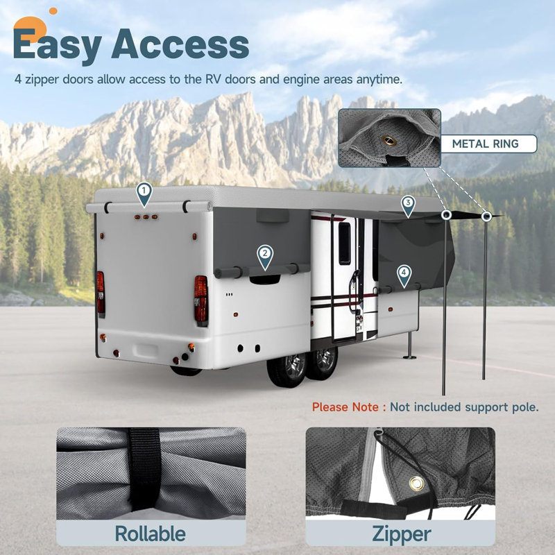 Housse de protection pour véhicule récréatif Umbrauto Fifth Wheel, dessus en tissu DuPont Tyvek, avec housse Jack et échelle