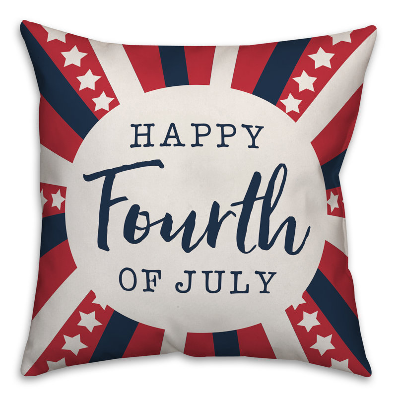 Coussin décoratif intérieur / extérieur Happy Fourth of August, 20 po x 20 po, polyester