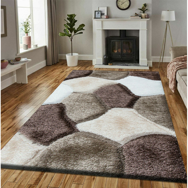 Abiola Geometric Shag Area Rug, Rectangle 60 x 110cm