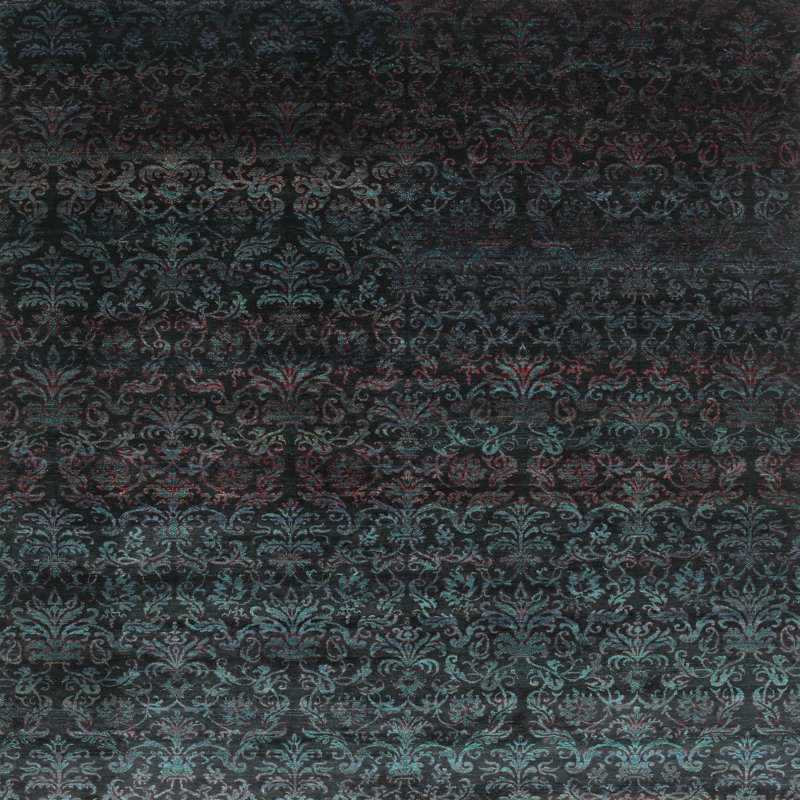 Tapis gris/zone noire contemporaine, Carré 5 pi