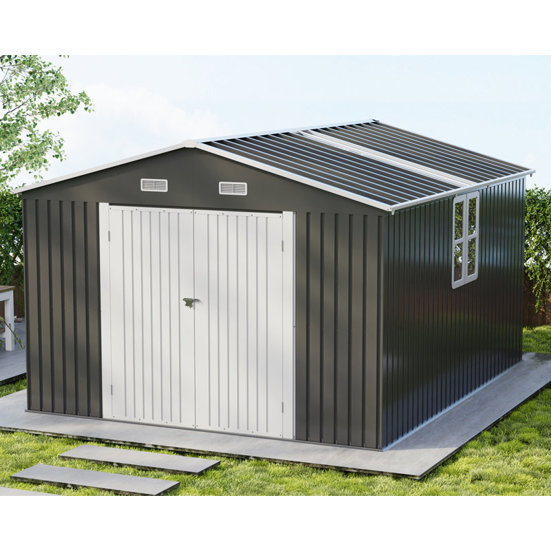 Guardian Shelter Series AMERLIFE Galvanized Steel Storage Shed with Windows Hinged Double Doors, 84" H x 120" W x 142" D