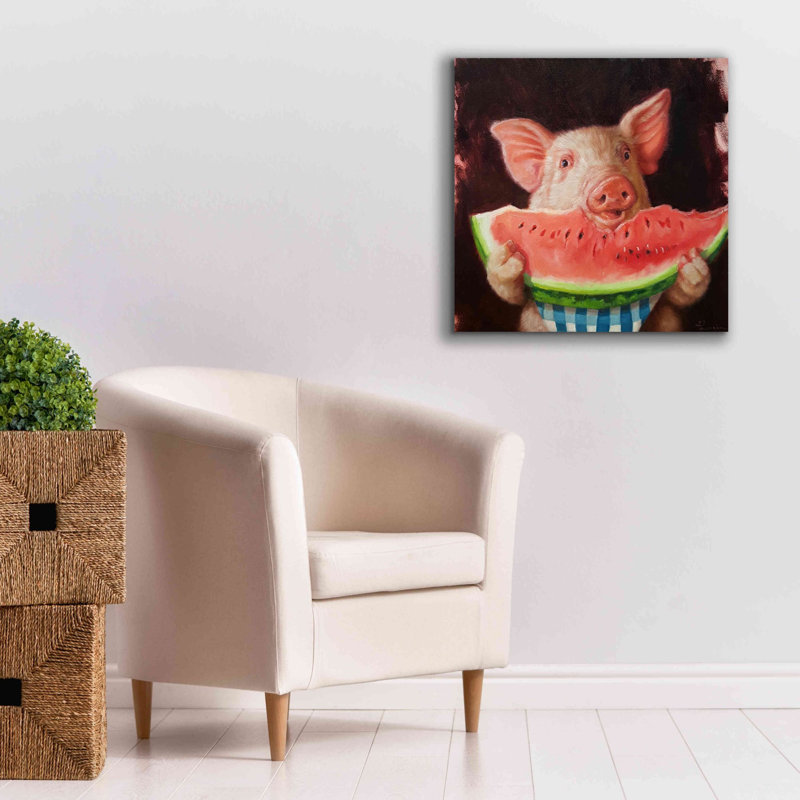 «Pig Out» par Lucia Heffernan, reproduction sur toile tendue, H 26 po x l 26 po