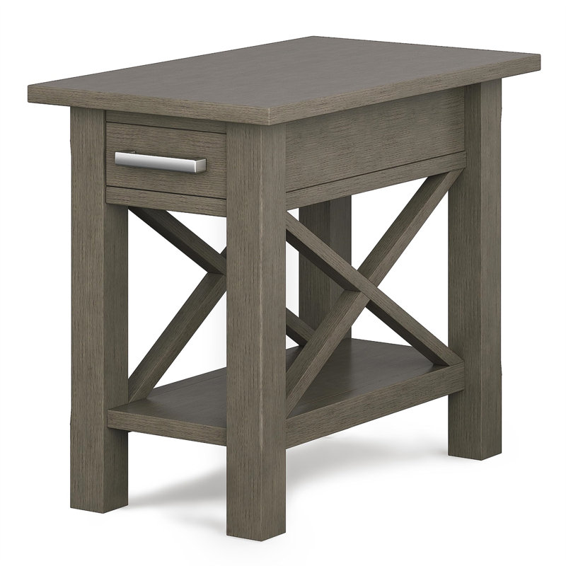 Farmhouse Gray Solid Wood Narrow End Table with Storage