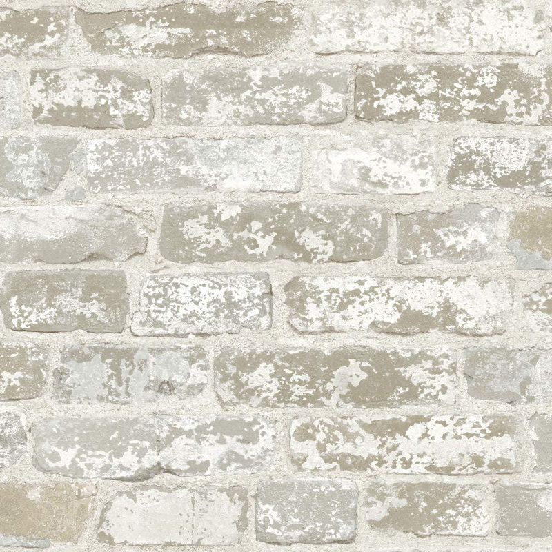  Rouleau de papier peint 33 pi x 20,5 po Farmhouse Brick, Blanc cassé/gris