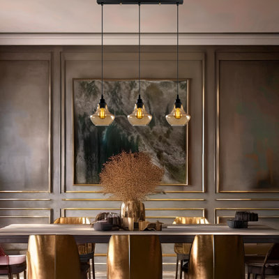 Luminaire suspendu géométrique à 3 lumières pour îlot de cuisine Priddy
