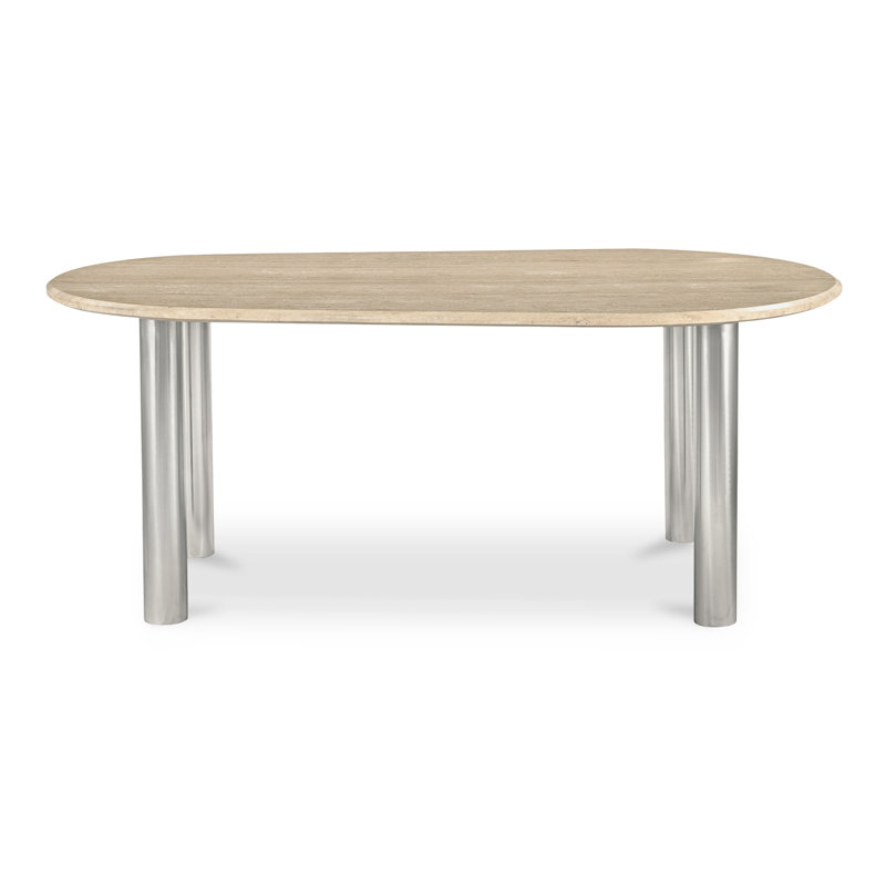 Beige Oval Marble Dining Table with Chrome Legs