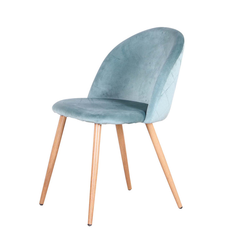 Mcburney 43cm H Velvet Upholstered Metal Side Chair, Light Blue