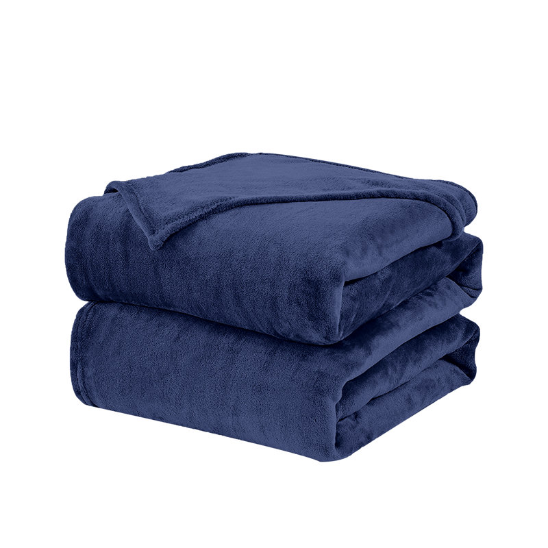 Reversible Faux Fur Mink Fleece Blanket Throw - Ultra Soft Plush Luxury Sofa & Bed Throw, Warm Light, Navy