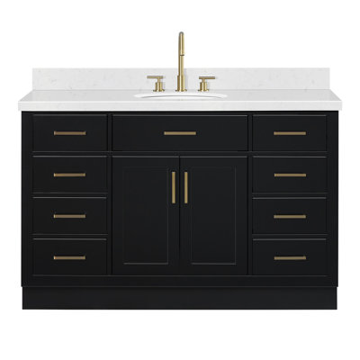 Tidworth 54'' Solid Wood Single Bathroom Vanity with 1.5'' Carrara Quartz Top Sink