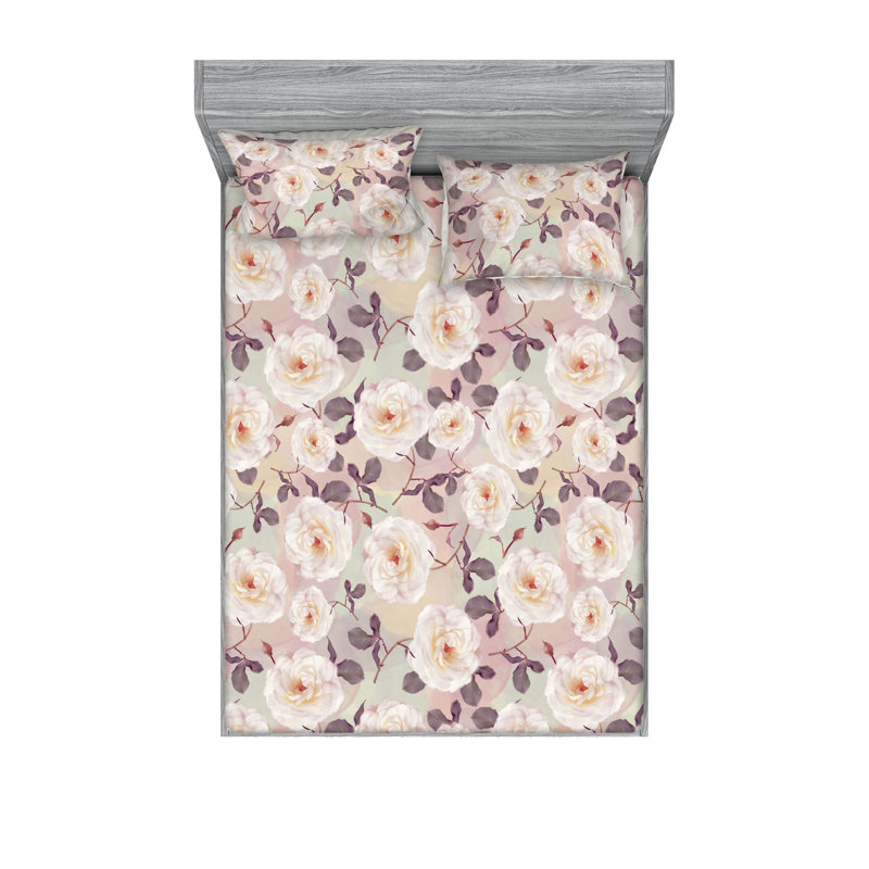 Drap-housse et taies décoratives 3 pièces Ambesonne, Coquille d'œuf, multicolore / floral