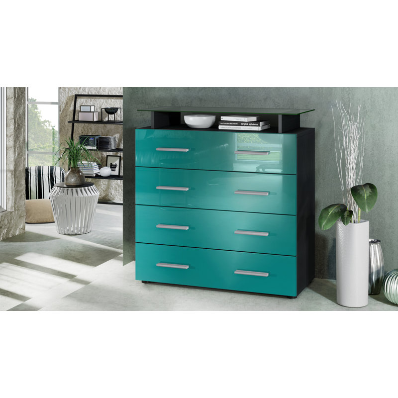 Mazur 4 Drawer 76cm W Chest, Without LED, Black/Petrol