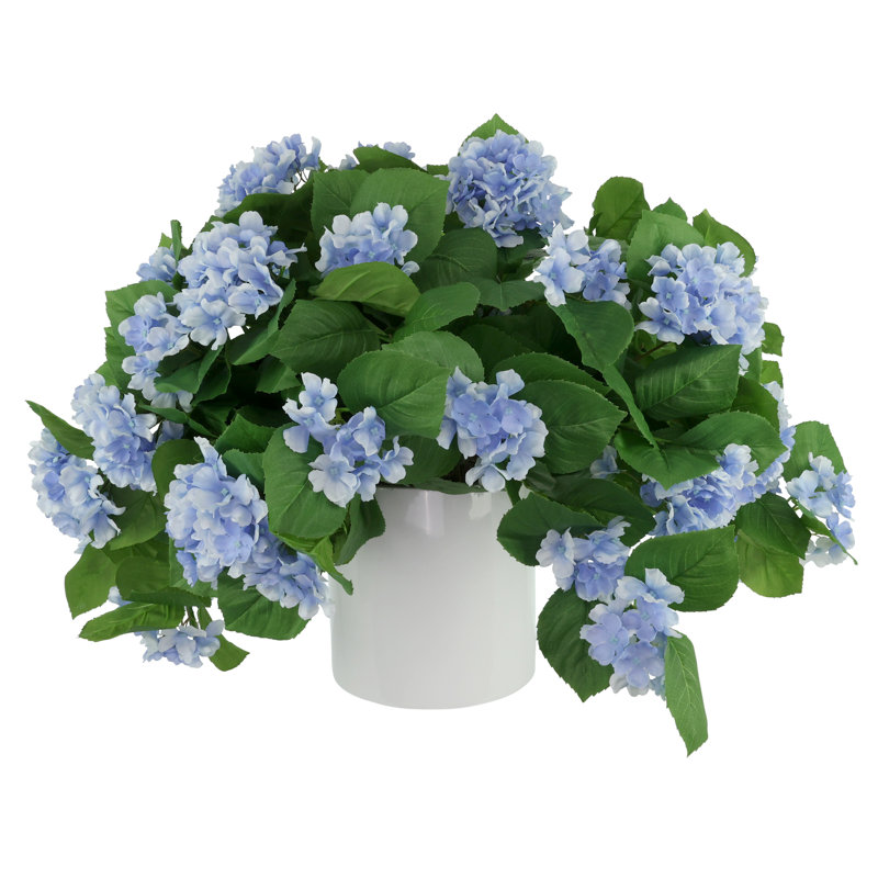 Outdoor UV Hydrangeas Arranged in Fiberstone Pot, Blue