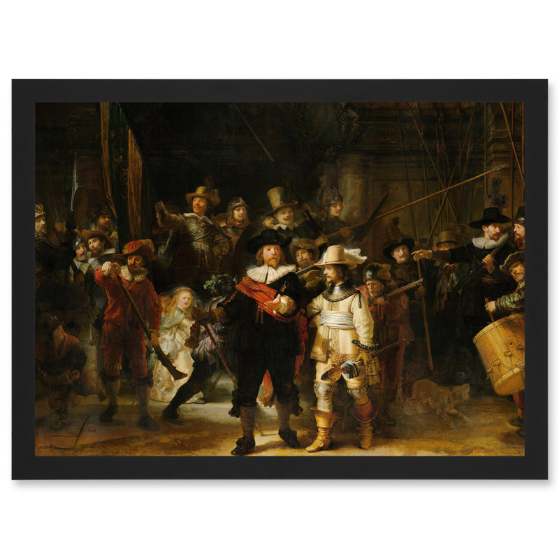 Rembrandt Night Watch Scene The Shooting Company - Single Picture Frame Print, 33cm H x 45.5cm W