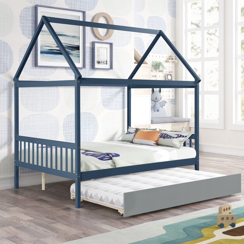  Eliud House Full Bed With Trundle, Blue