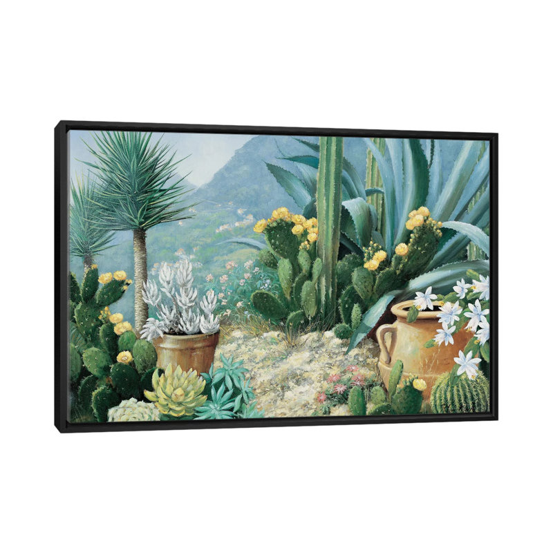 «Cactus», reproduction sur toile, H 18 po x l 26 po x P 1,5 po, Toile encadrée noire, Pas de tapis