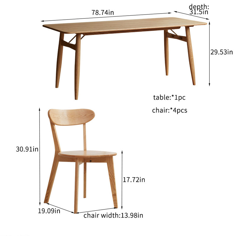 Ensembles de table de salle à manger en bois de chêne massif., H 29,53 po x L 78,74 po x l 31,5 po