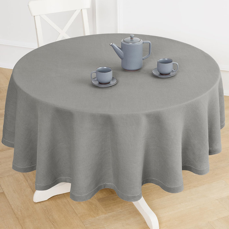 Sonoma Hemstitch - 100% Pure Linen Round Tablecloth (Prewashed), 60" Round, Gray