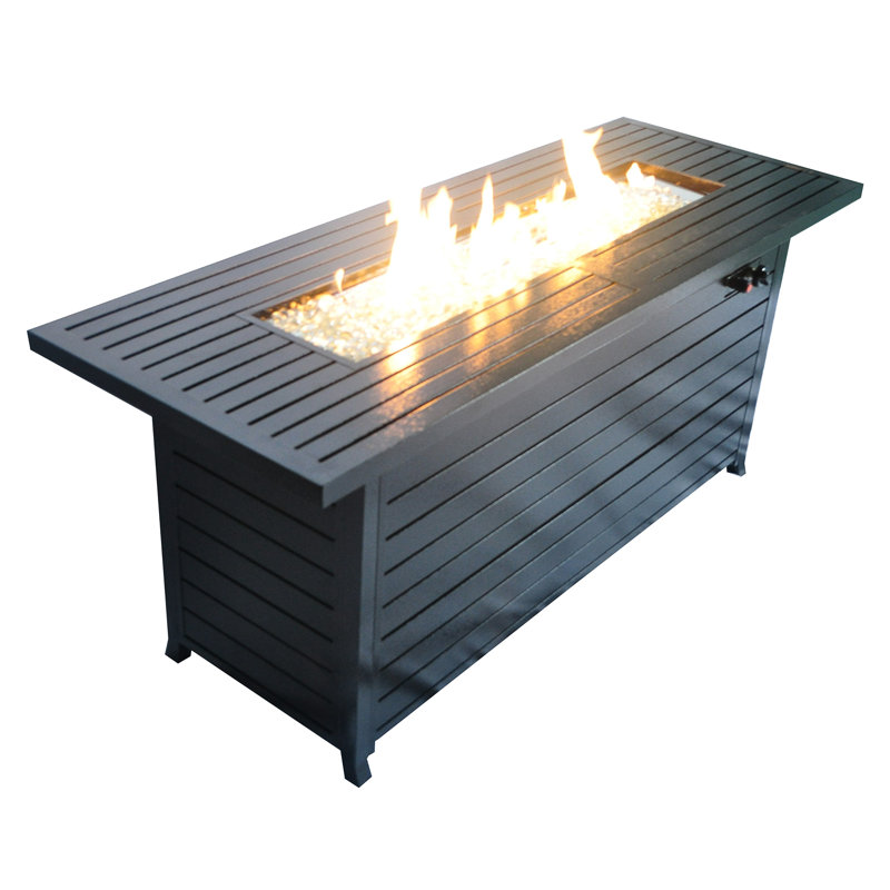 57In Outdoor Fireplace With Gas Propane Supply, 50000Btu Aluminum Fire Pit Table Lid & Glass, Rectangular Dinning For Garden Backyard Deck Patio, Hammered Black Purity, Use, Dining Touch,
