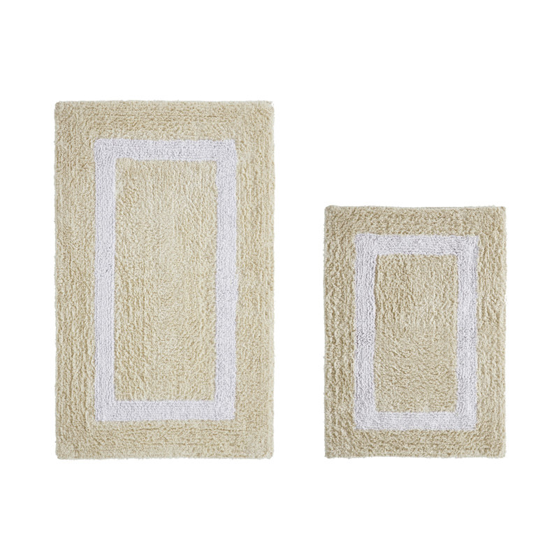 Ensemble de tapis pour salle de bain 2 pièces 100% coton 2370 g / m² Broshouse, tapis de salle de bain touffeté ultra moelleux, super absorbant certifié OEKO-TEX®, réversible, lavable à la machine, confort spa, sable / blanc