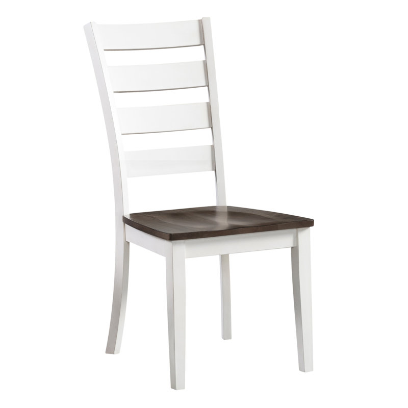 White and Dark Brown Ladderback Wood Side Chair Set