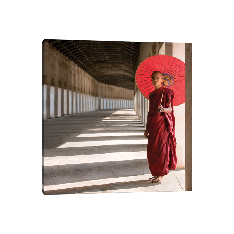 Buddhist Monk With Red Umbrella, Bagan, Myanmar by Jan Becke - Wrapped Canvas Print, 93.98 cm H x 93.98 cm W x 1.91 cm D