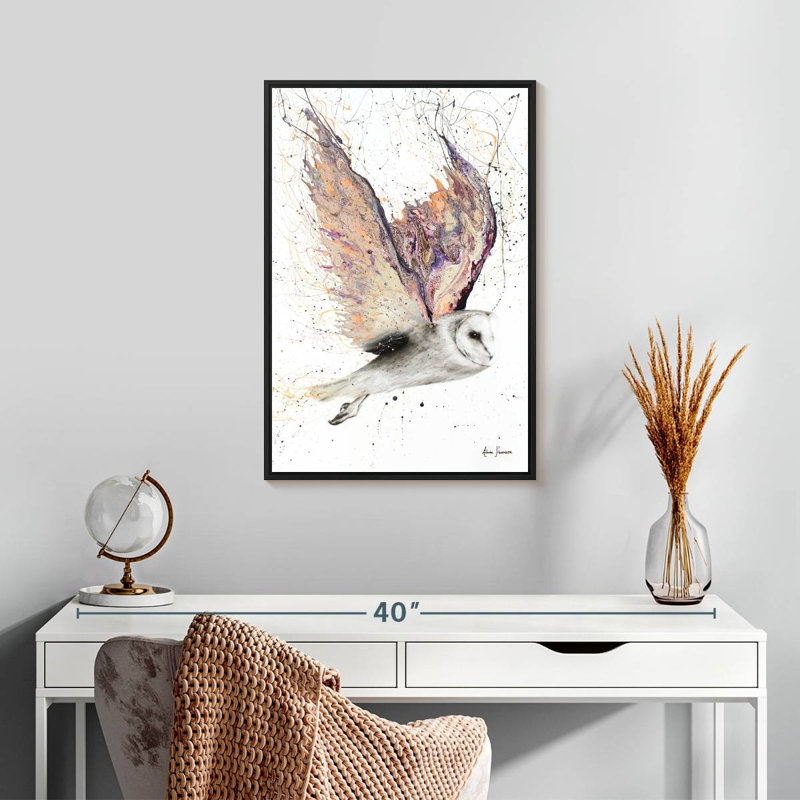 Hibou à cœur, Cadre flottant noir, 17 po x 25 po