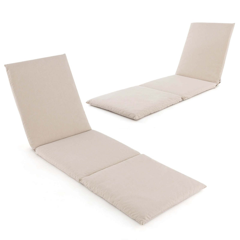 Coussin de chaise longue d'extérieur 2 pièces avec sangles de fixation autoagrippantes, Beige
