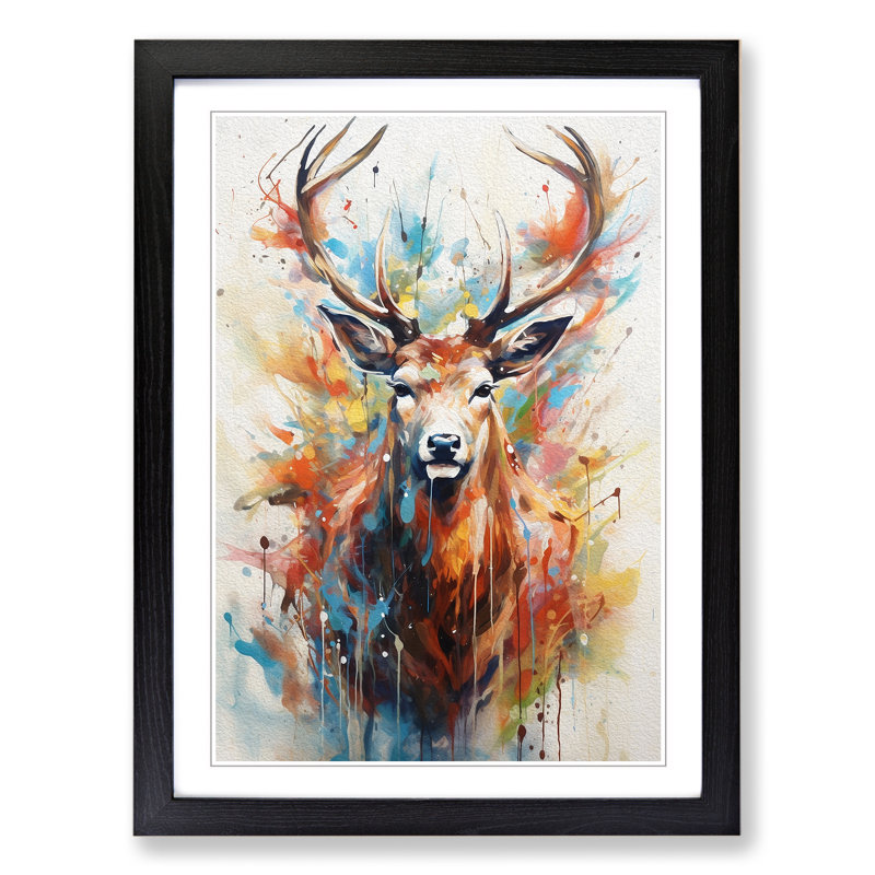 Deer Gestural - Single Picture Frame Print on Wood, Black Framed, 64cm H x 46cm W