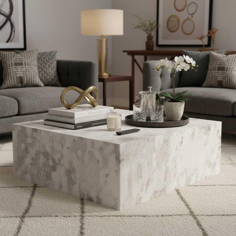 Magnolia 35" Square Freesia Marble Low-Profile Coffee Table