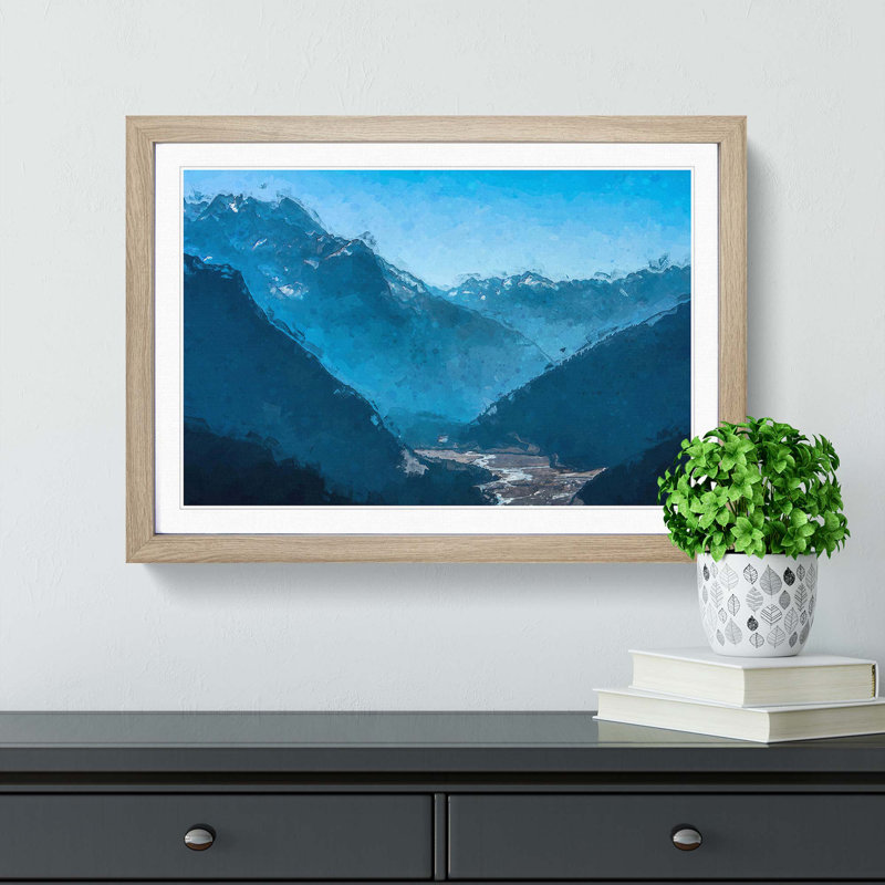 Blue Mountains in Sikkim India in Abstract - Picture Frame Graphic Art Print, Oak Framed, 27cm H x 36cm W x 2cm D