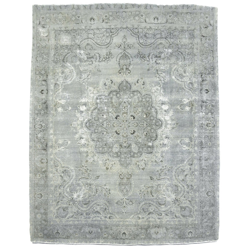 Tapis gris Pruneda unique en son genre de 50 à 60 ans de 9 pi 6 po x 12 pi 7 po