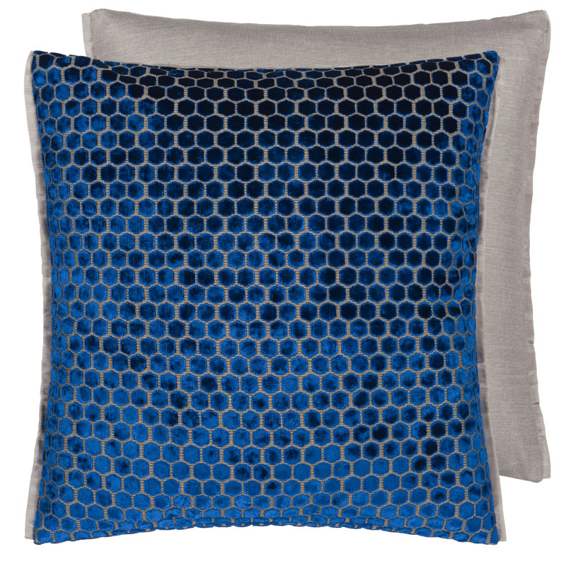Jabot Velvet Decorative Pillow, 22" H x 22" W, Cobalt Geometric