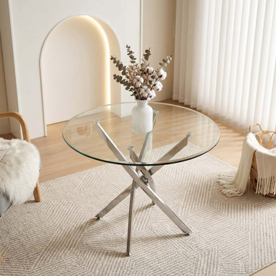 Lakeicha Round 36'' Glass Top Metal Base Dining Table