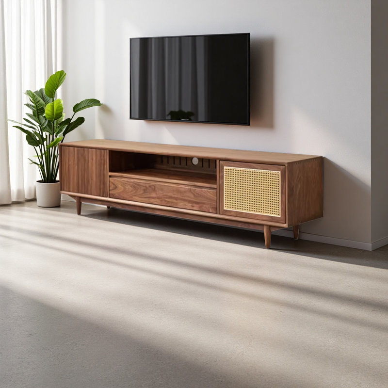 Meuble télé de style rétro en bois de noyer noir, H 20,47 po x L 70,86 po x l 15,74 po