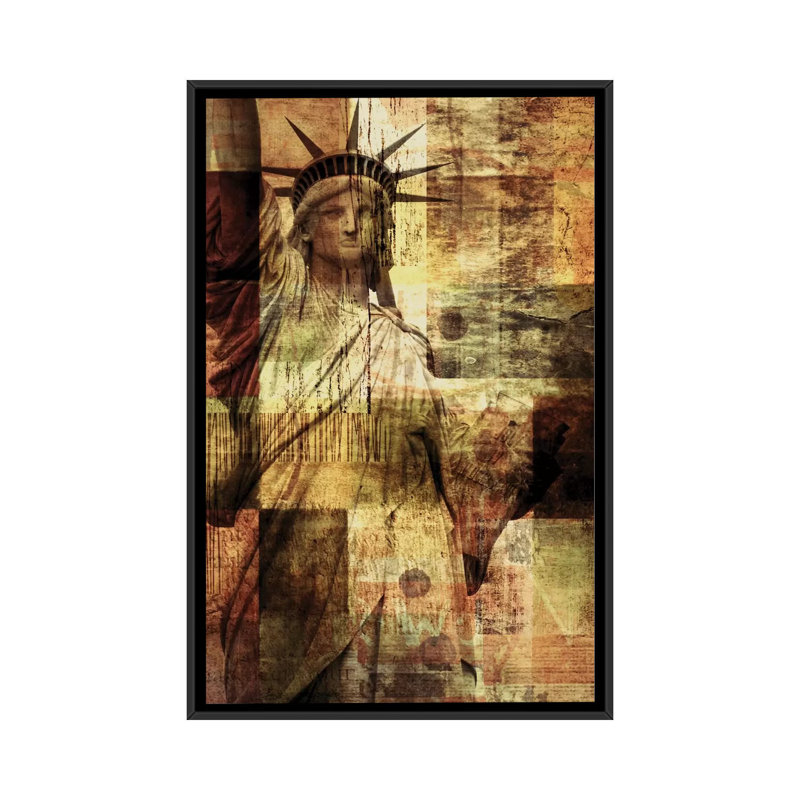 Statue of Liberty, impression sur toile tendue, H 26 po x l 18 po x P 1,5 po, Toile avec cadre noir, Pas de tapis