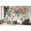 Papier peint pastel floral avec bordure papillon sur fond crème-595530407